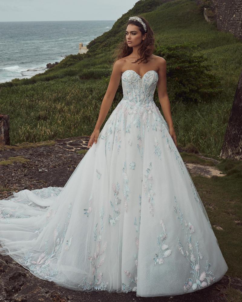 123126 light blue wedding dress with sleeves and lace3